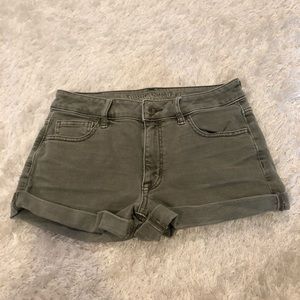American Eagle Hi-Rise Shortie Army Green Denim